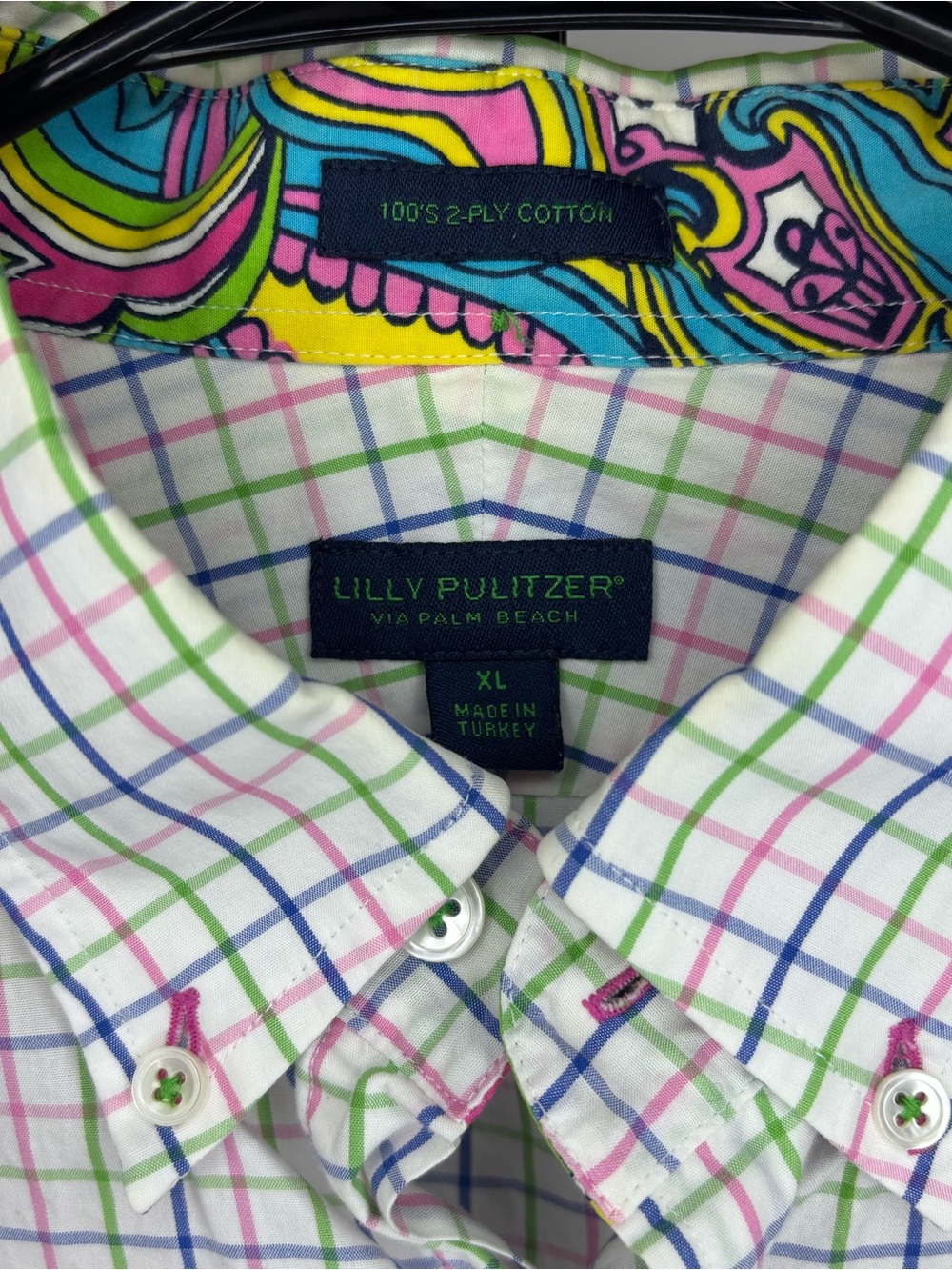 Lilly Pulitzer via Palm Beach Men's Plaid Button-Down Shirt Size XL